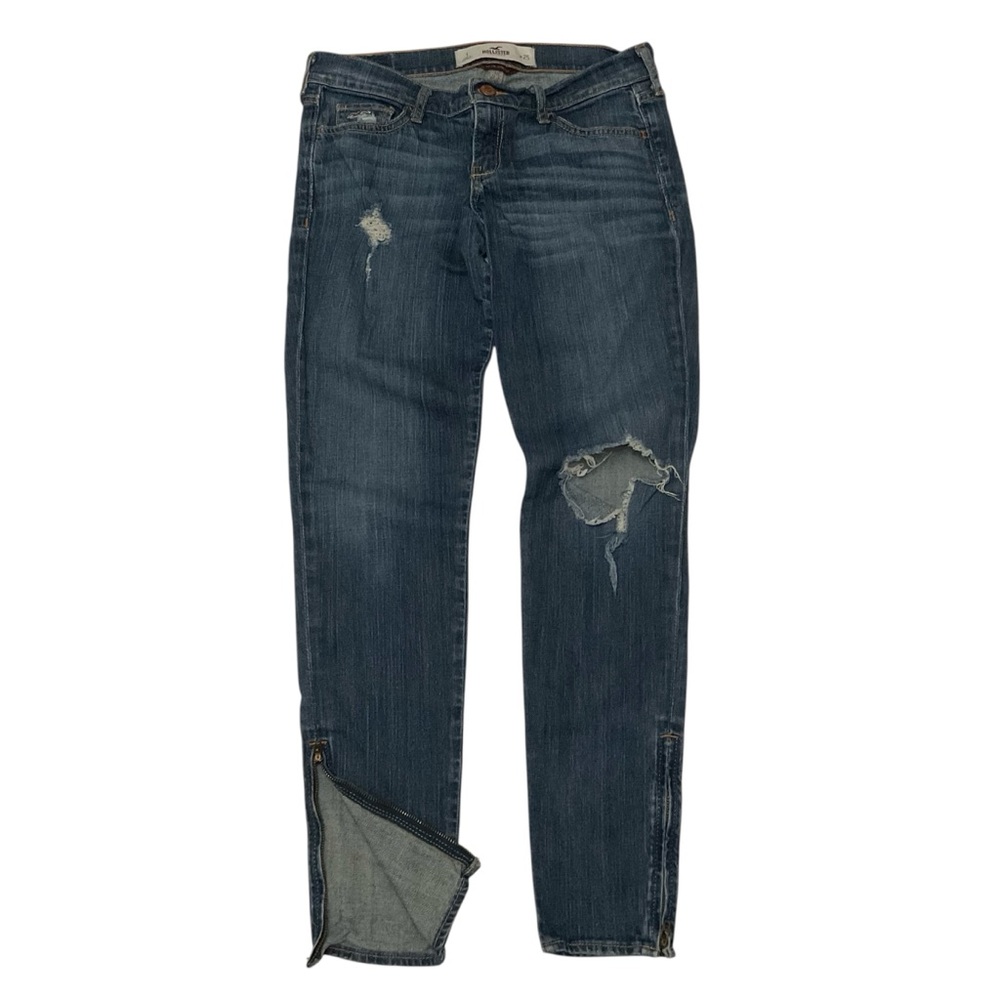 HOLLISTER Jeans ZIP Ankle Blue Denim Embroidered Pockets Social Stretch Sz 1 25